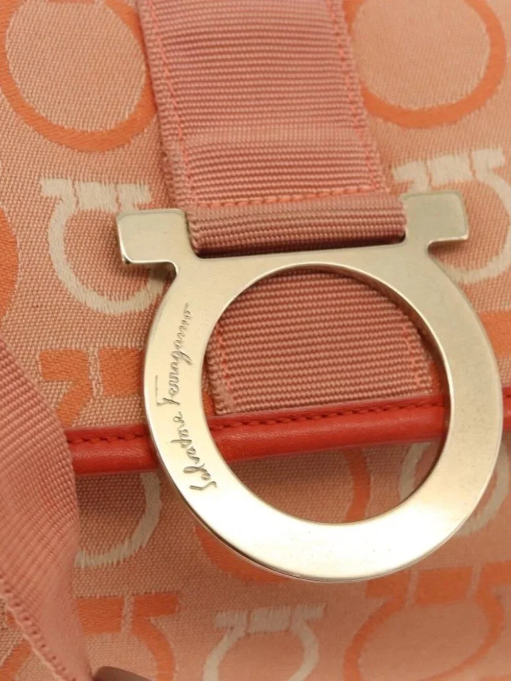 Salvatore Ferragamo Gancini Shoulder Bag Canvas Orange Gold Auth ka4878A